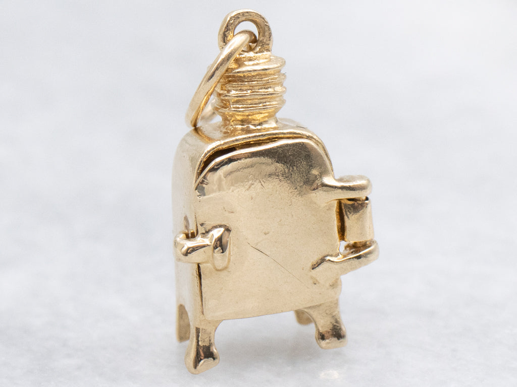 Vintage Gold Refrigerator Charm with Hinged Door
