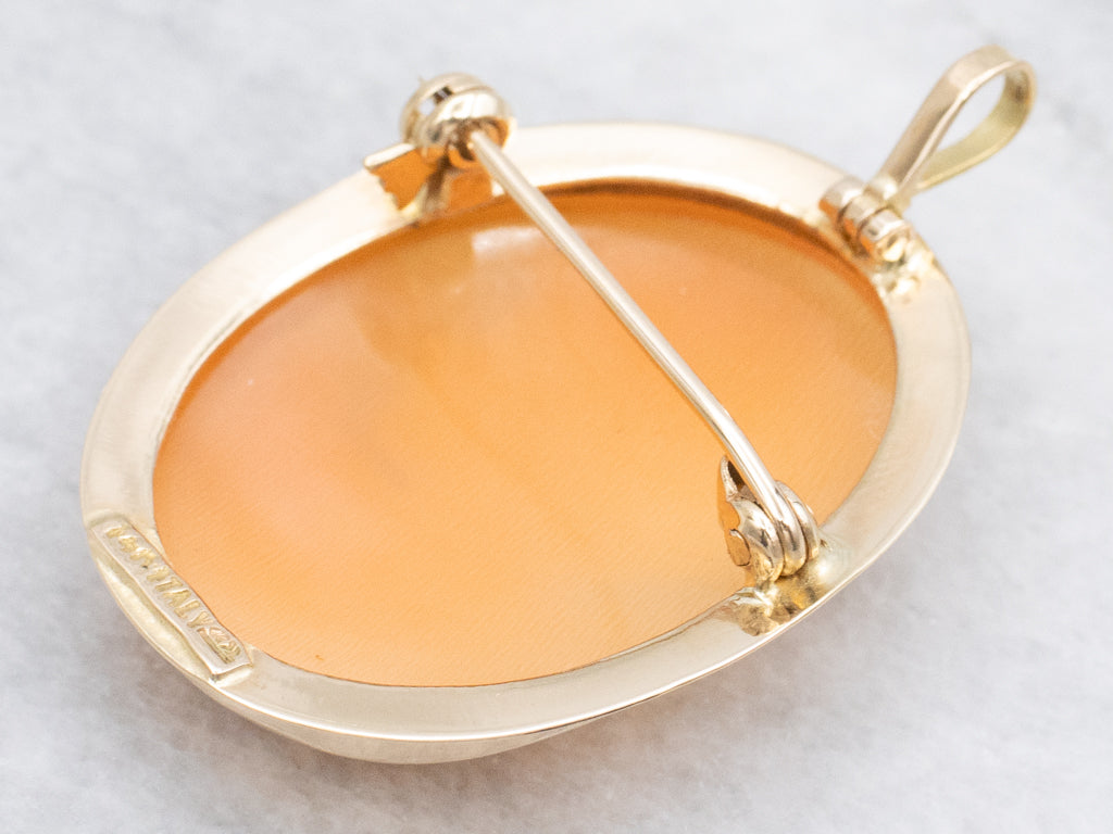 Mid-Century Italian Cameo Yellow Gold Pin and Pendant