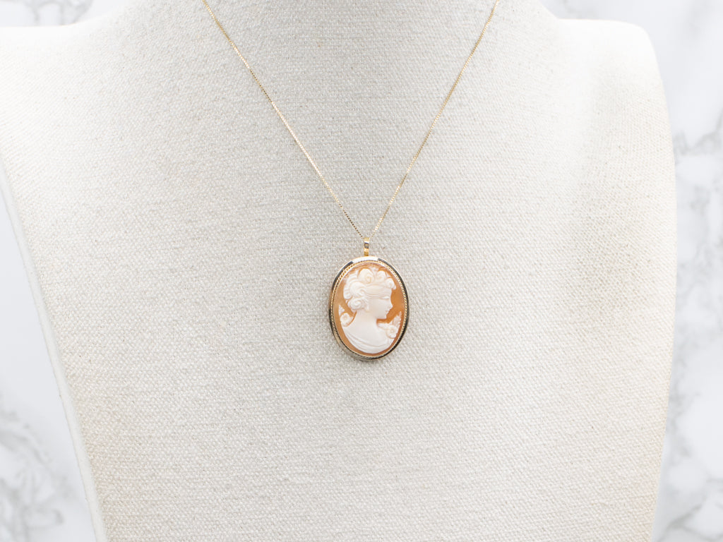 Mid-Century Italian Cameo Yellow Gold Pin and Pendant