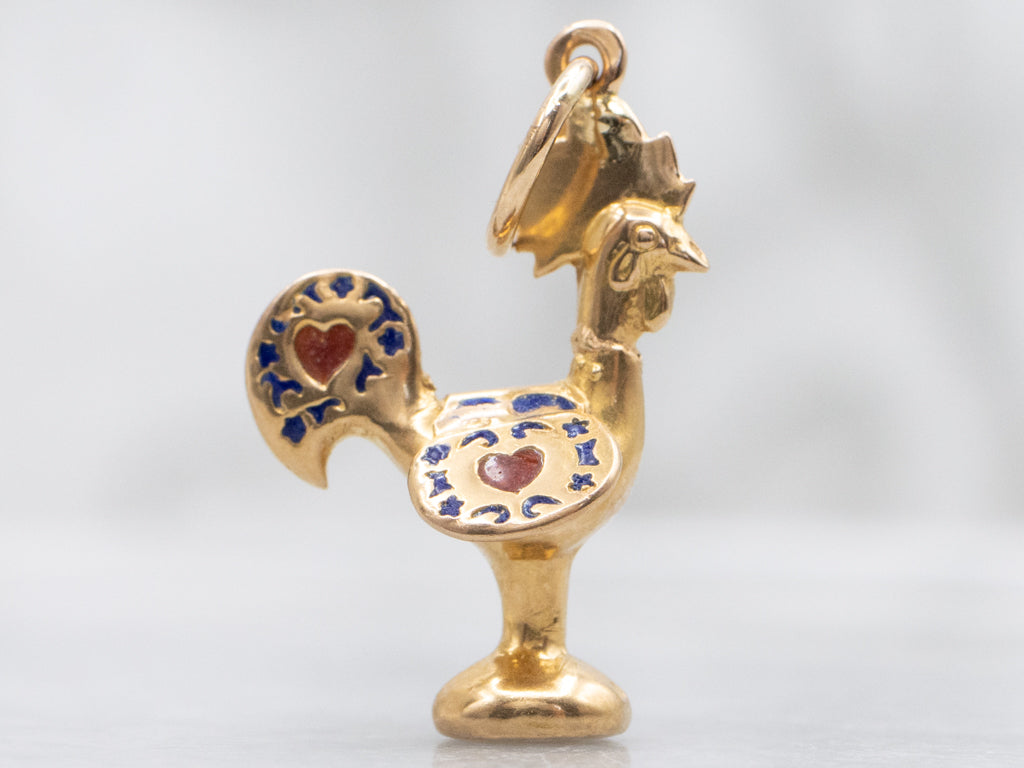 Enamel Portuguese Rooster Barcelos Gold Charm Pendant