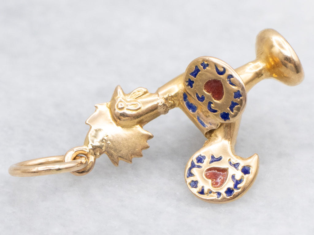 Enamel Portuguese Rooster Barcelos Gold Charm Pendant