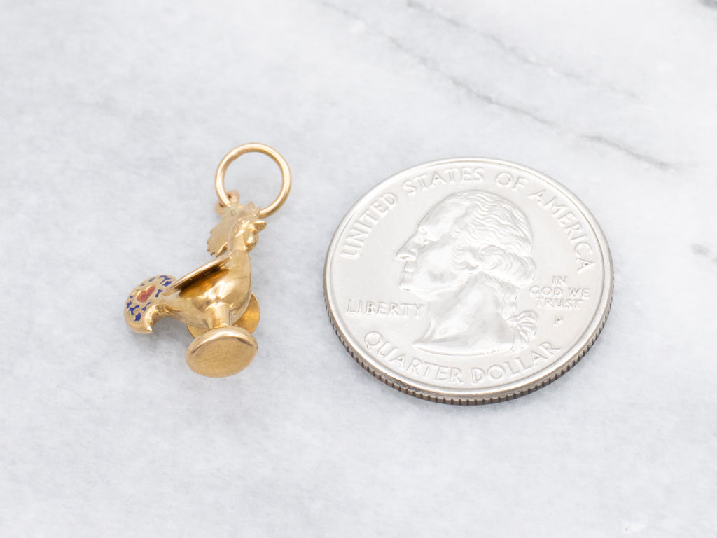 Enamel Portuguese Rooster Barcelos Gold Charm Pendant