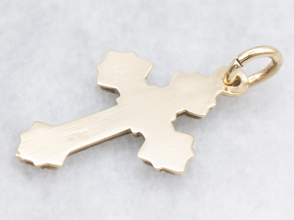 Vintage Engraved Yellow Gold Cross Pendant