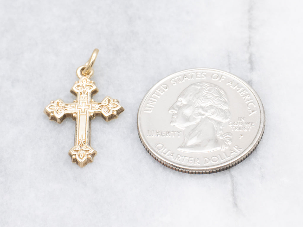 Vintage Engraved Yellow Gold Cross Pendant