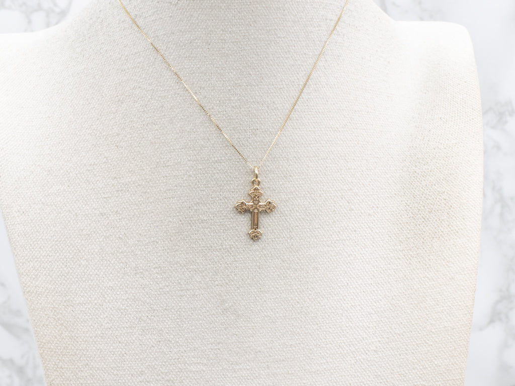 Vintage Engraved Yellow Gold Cross Pendant