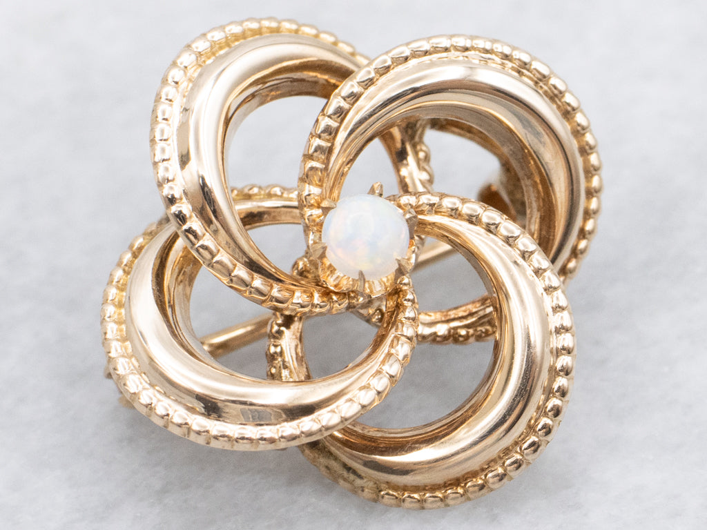 Antique Gold Lover's Knot Brooch with Opal Center