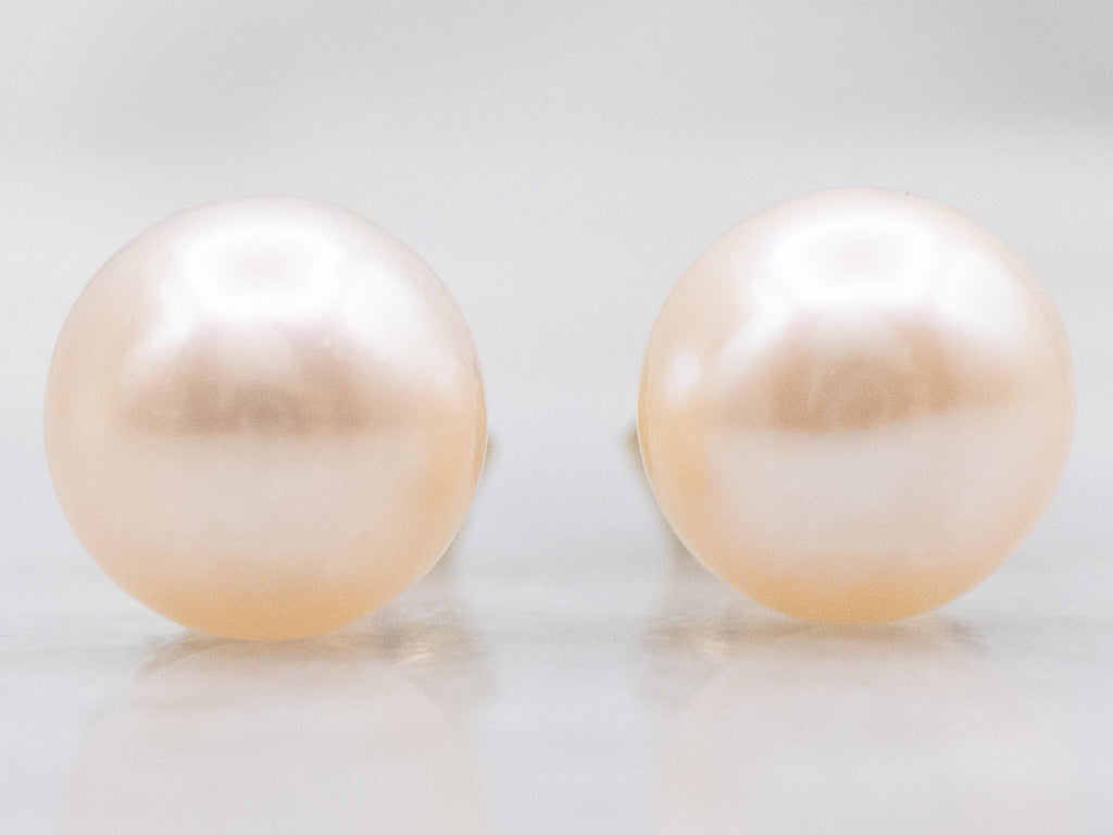 Blushing Pink Button Pearl Gold Stud Earrings