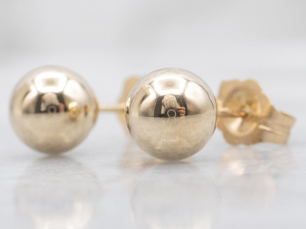 Polished Yellow Gold Ball Stud Earrings