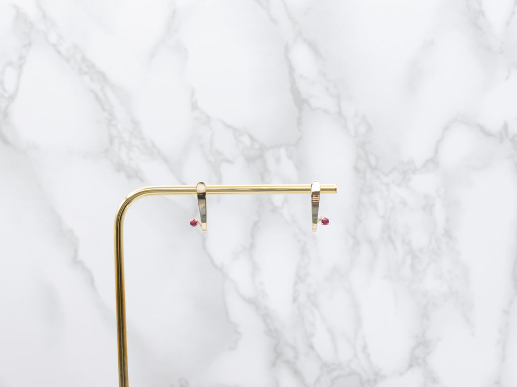 Modernist Gold Twisting Ruby Earrings