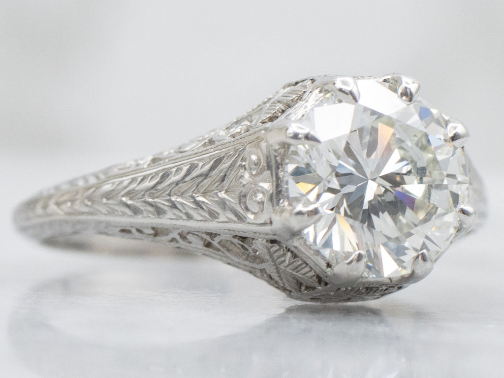 GIA Certified Diamond Art Deco Era Platinum Floral Filigree Engagement Ring