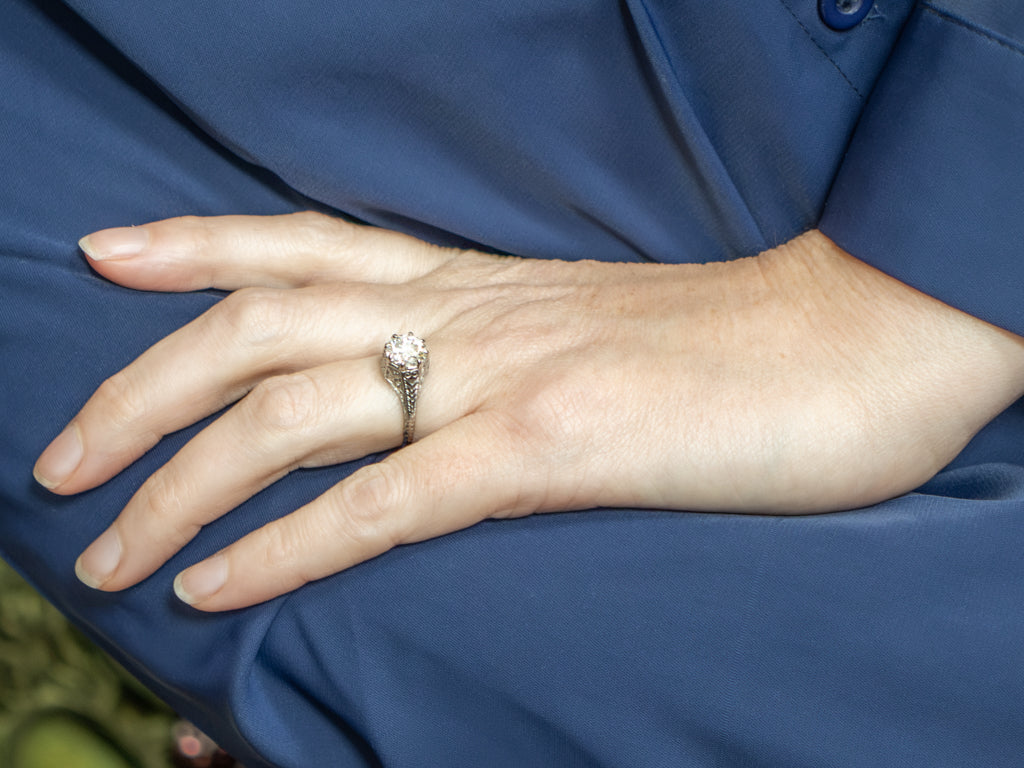 GIA Certified Diamond Art Deco Era Platinum Floral Filigree Engagement Ring