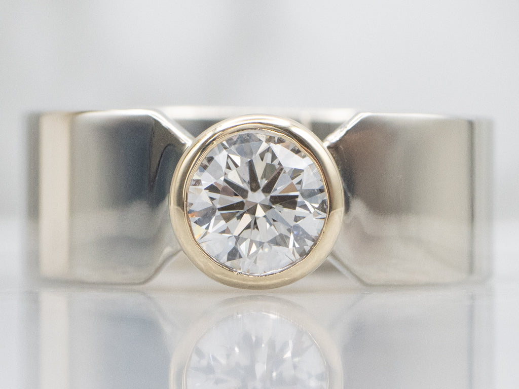 Unisex Two-Tone Gold Bezel-Set Diamond Ring