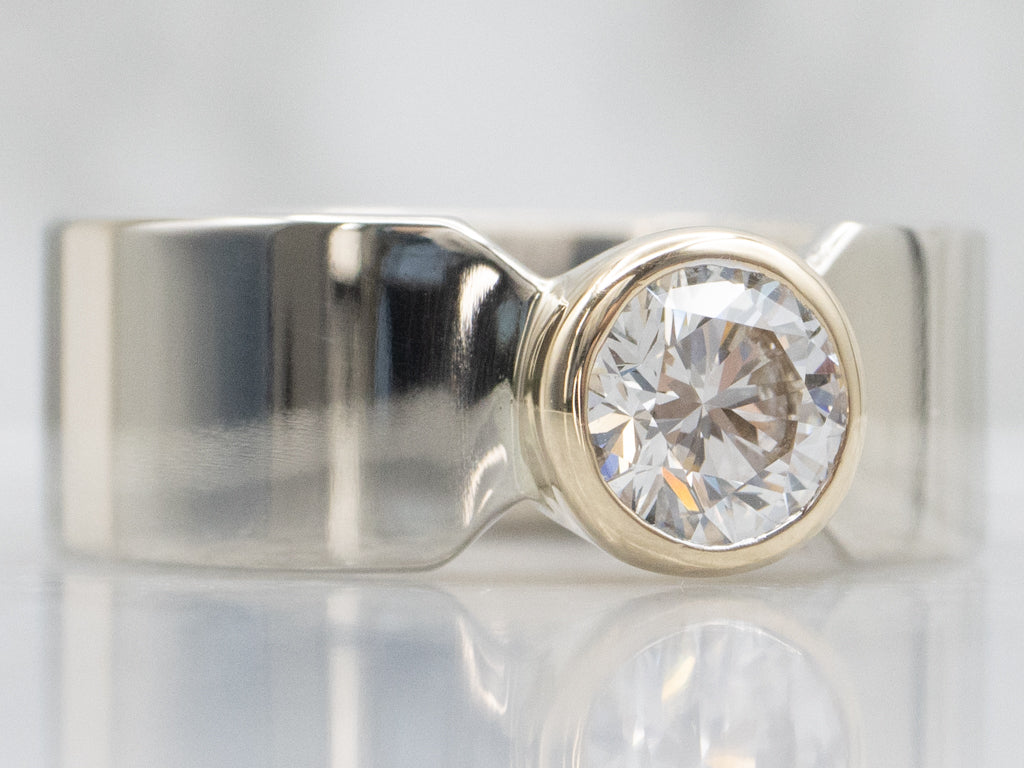 Unisex Two-Tone Gold Bezel-Set Diamond Ring