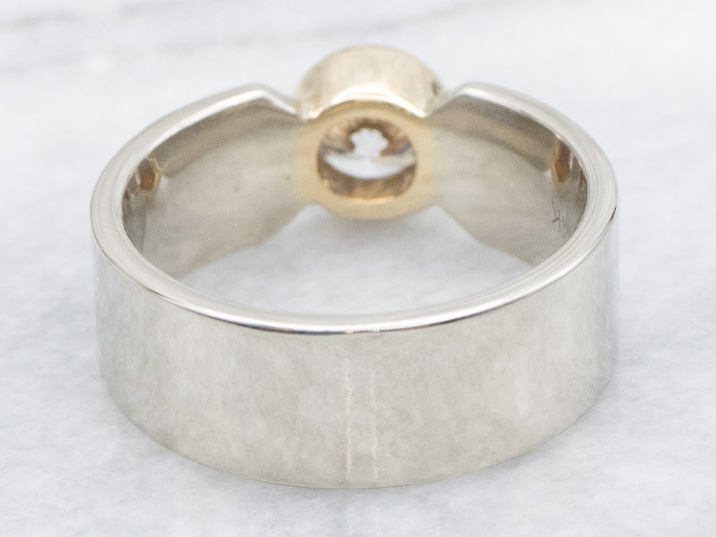 Unisex Two-Tone Gold Bezel-Set Diamond Ring
