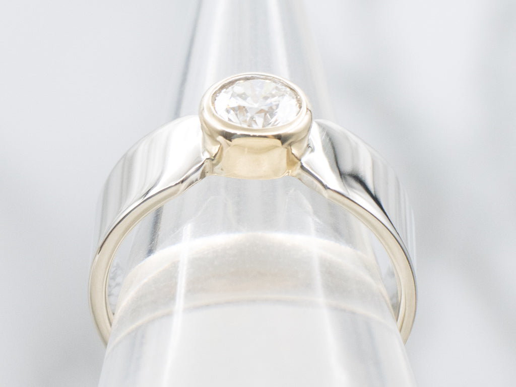 Unisex Two-Tone Gold Bezel-Set Diamond Ring