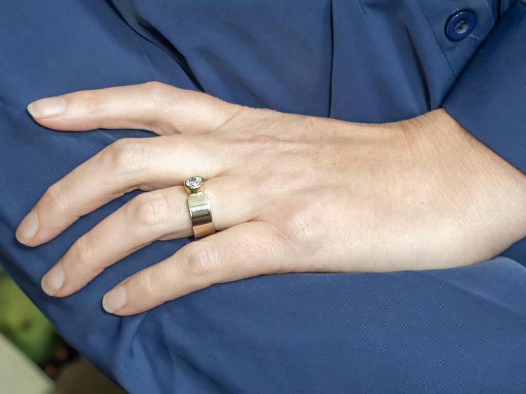 Unisex Two-Tone Gold Bezel-Set Diamond Ring