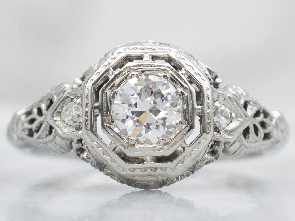 Old European Cut Diamond Art Deco Era Solitaire Engagement Ring