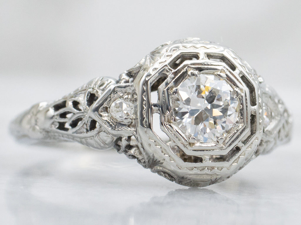 Old European Cut Diamond Art Deco Era Solitaire Engagement Ring