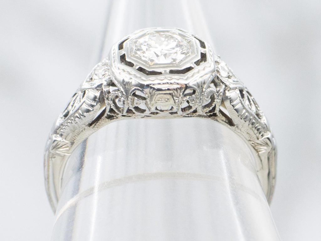 Old European Cut Diamond Art Deco Era Solitaire Engagement Ring