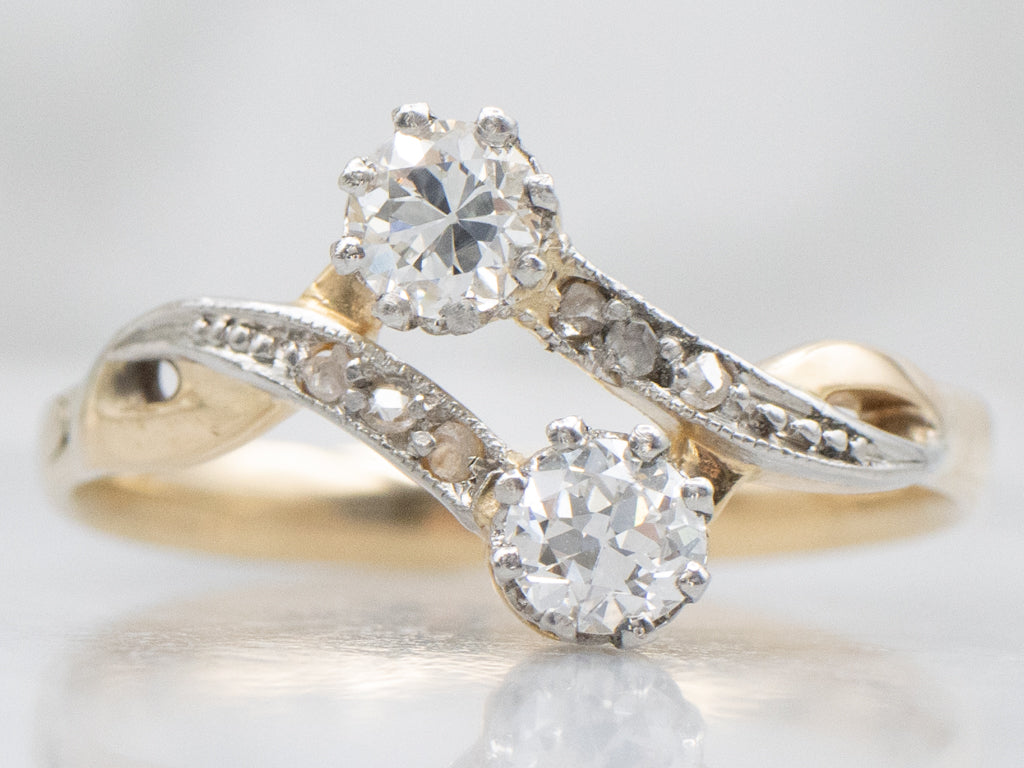 Edwardian Old European Cut Diamond Toi et Moi Ring