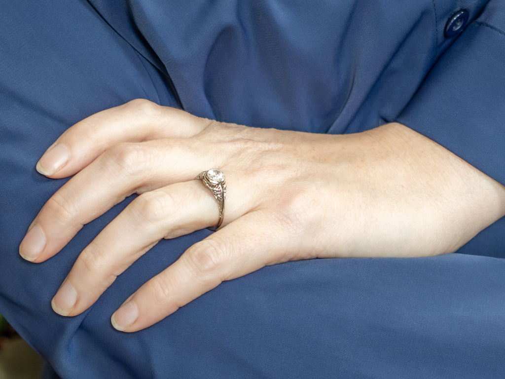 Art Deco Diamond Solitaire White Gold Filigree Engagement Ring
