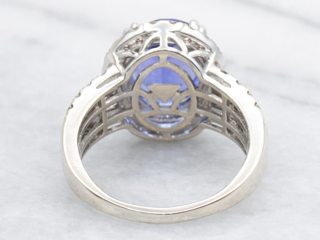 Tanzanite and Champagne Diamond Modern Halo Ring
