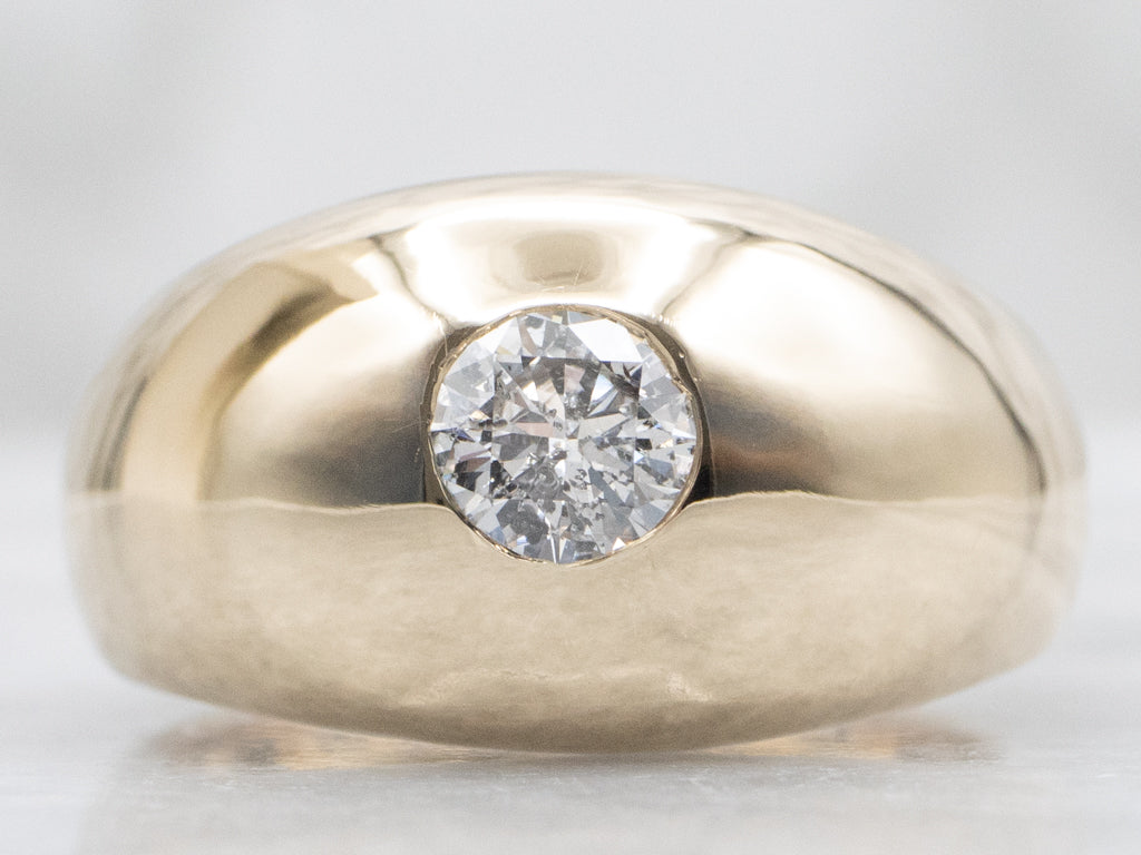 European Cut Diamond Yellow Gold Domed Solitaire Ring