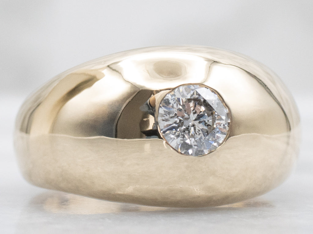 European Cut Diamond Yellow Gold Domed Solitaire Ring