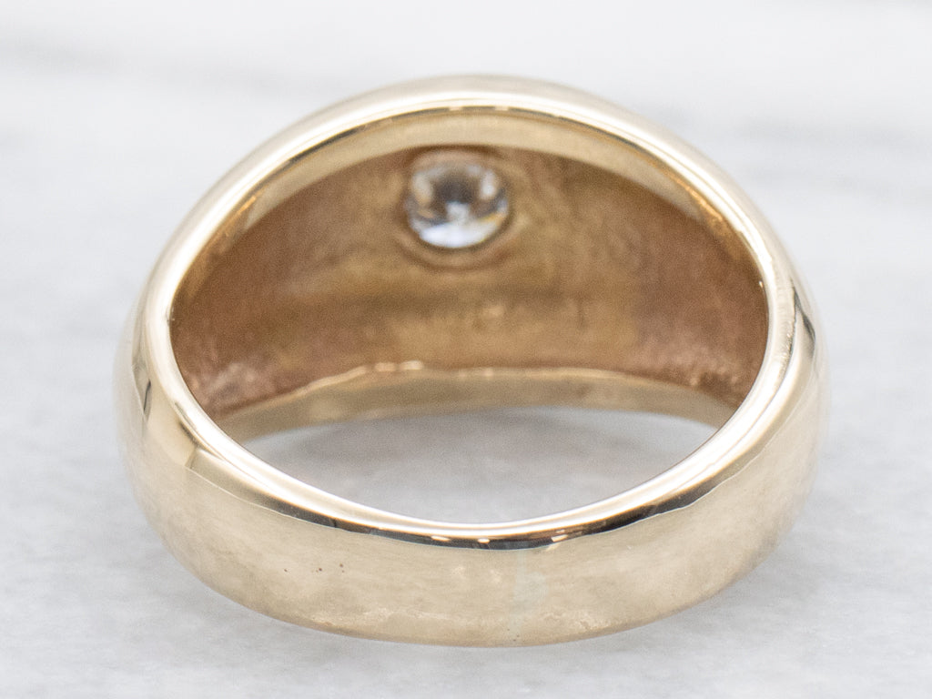 European Cut Diamond Yellow Gold Domed Solitaire Ring