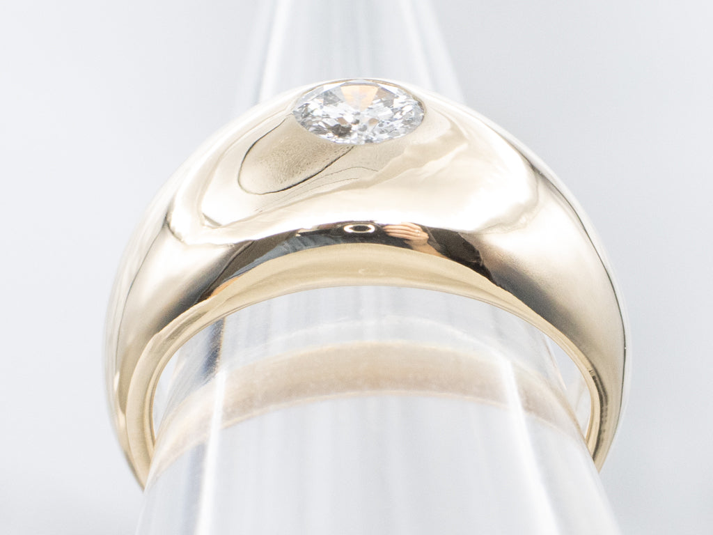 European Cut Diamond Yellow Gold Domed Solitaire Ring