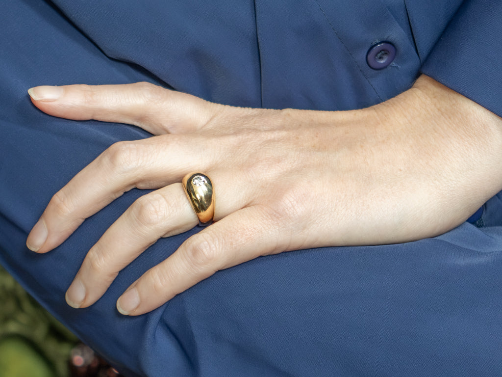 European Cut Diamond Yellow Gold Domed Solitaire Ring