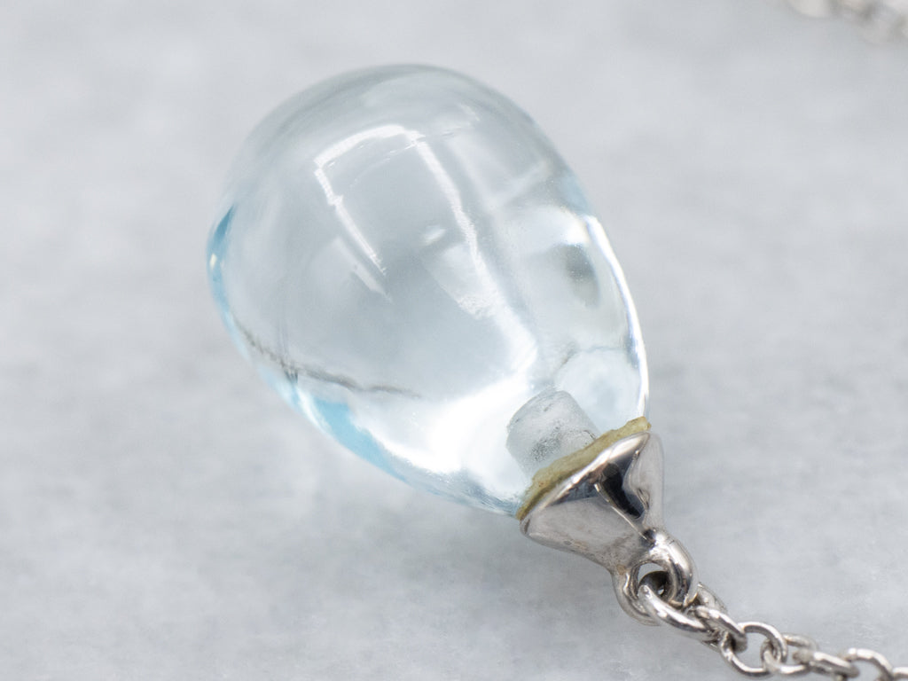 Vintage Tiffany and Co. Teardrop Aquamarine Cabochon Drop Pendant Necklace