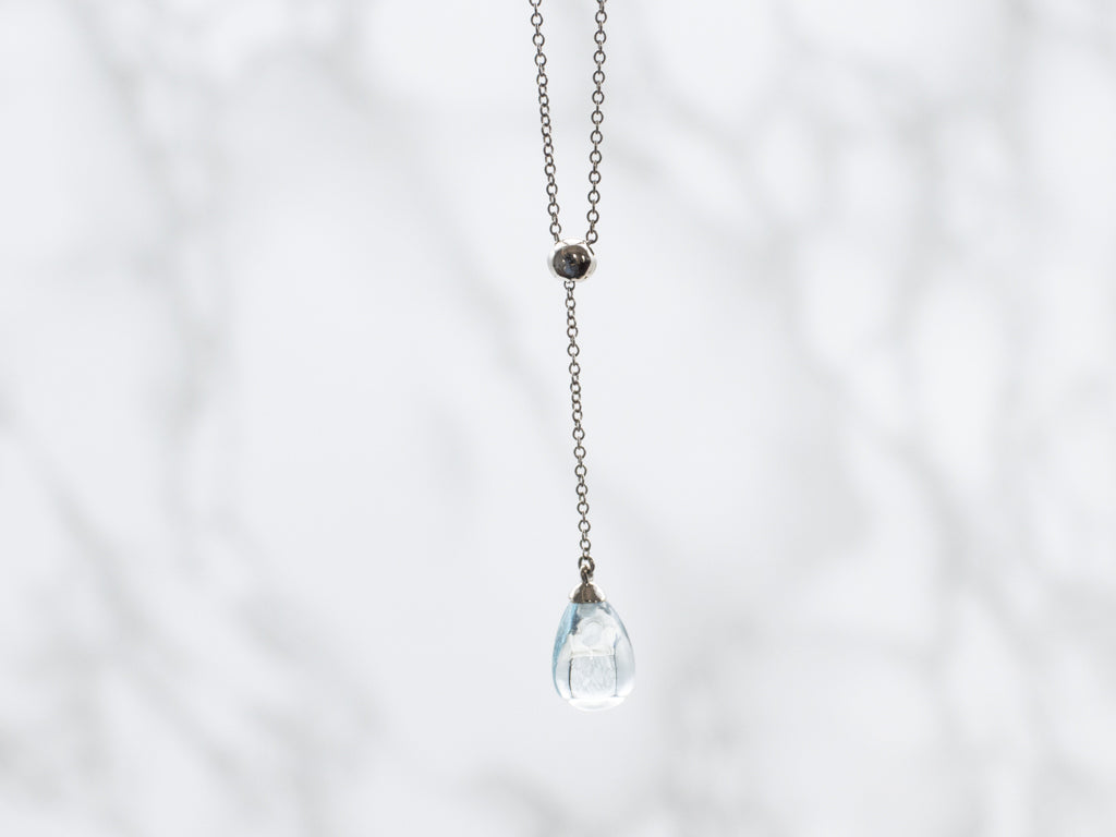 Vintage Tiffany and Co. Teardrop Aquamarine Cabochon Drop Pendant Necklace