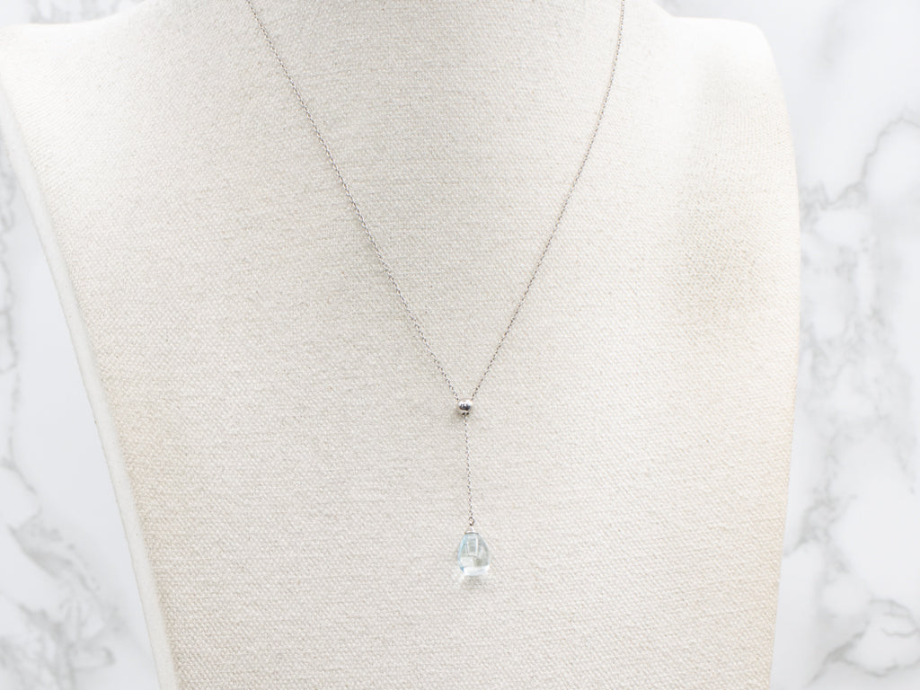 Vintage Tiffany and Co. Teardrop Aquamarine Cabochon Drop Pendant Necklace