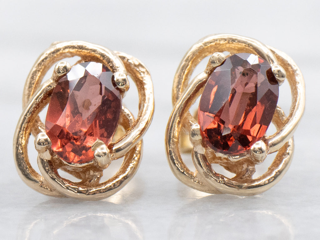 Twisting Italian Gold Garnet Stud Earrings