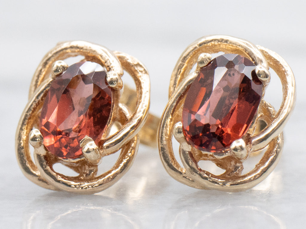 Twisting Italian Gold Garnet Stud Earrings