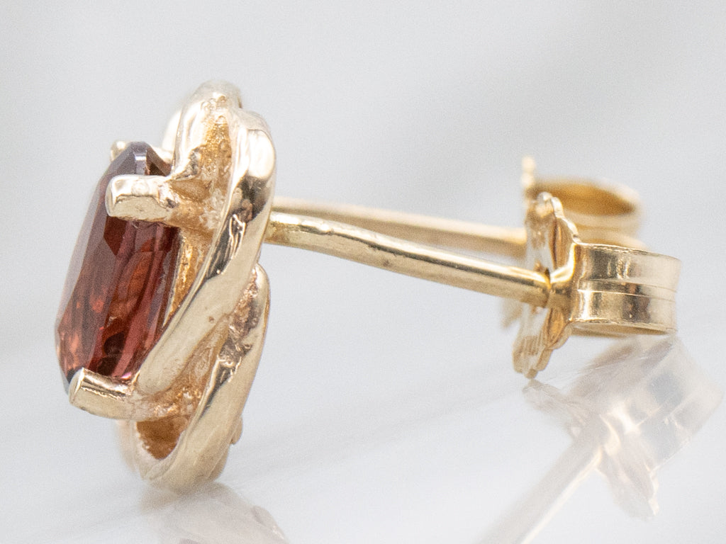 Twisting Italian Gold Garnet Stud Earrings