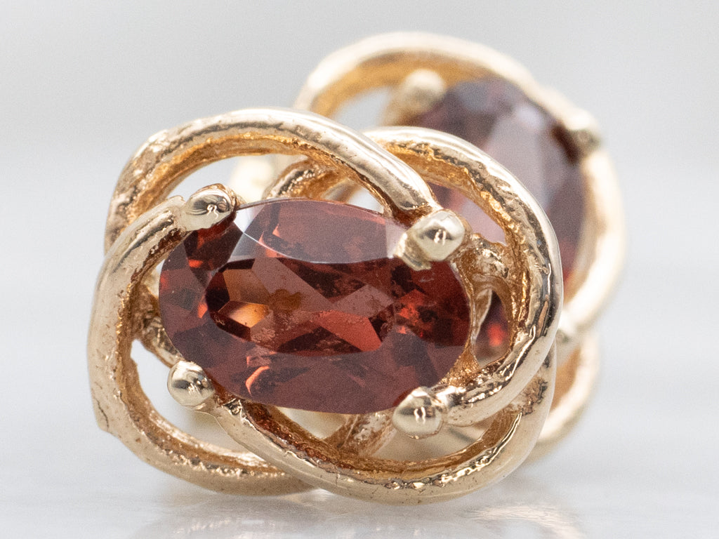 Twisting Italian Gold Garnet Stud Earrings