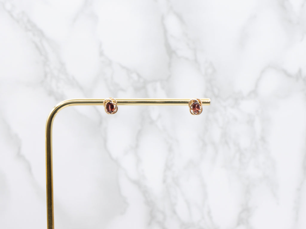 Twisting Italian Gold Garnet Stud Earrings