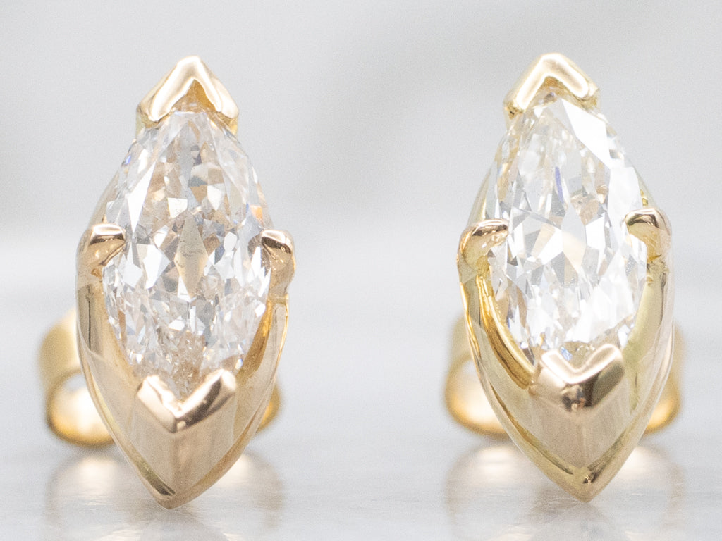 Marquise-Cut Diamond Gold Stud Earrings