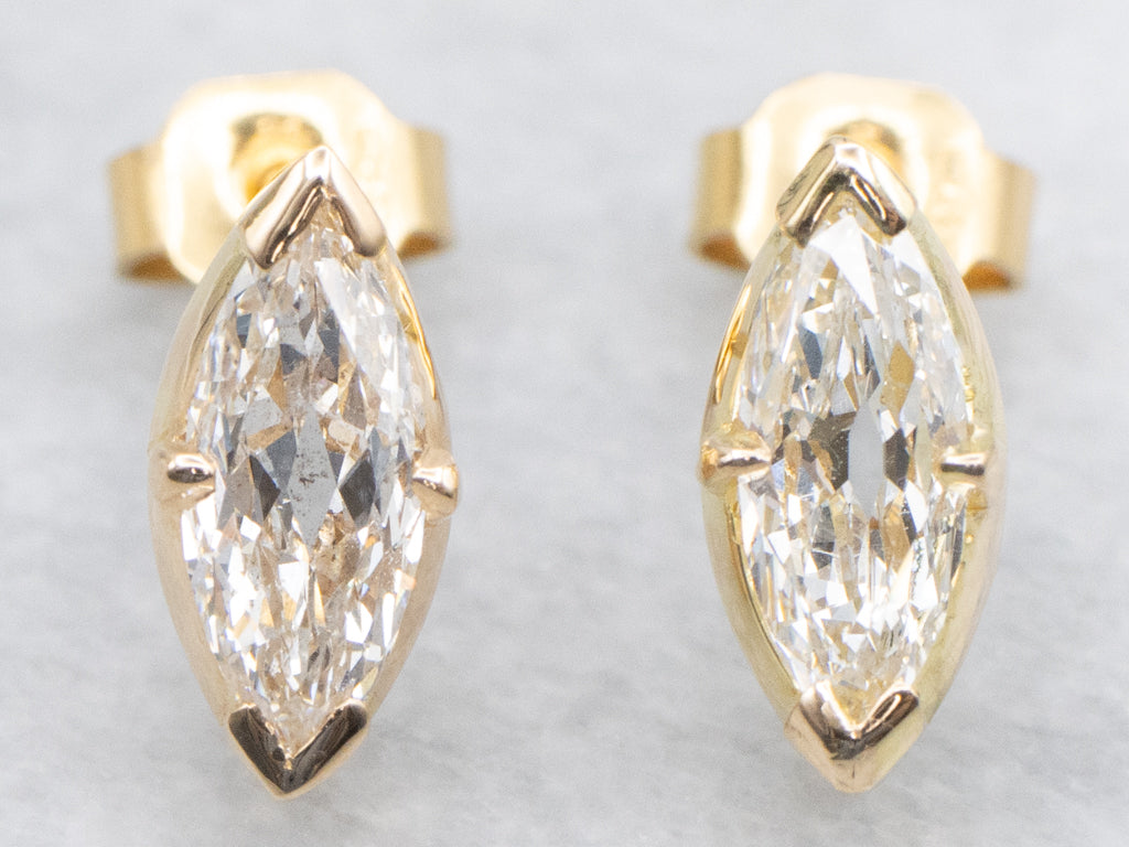 Marquise-Cut Diamond Gold Stud Earrings