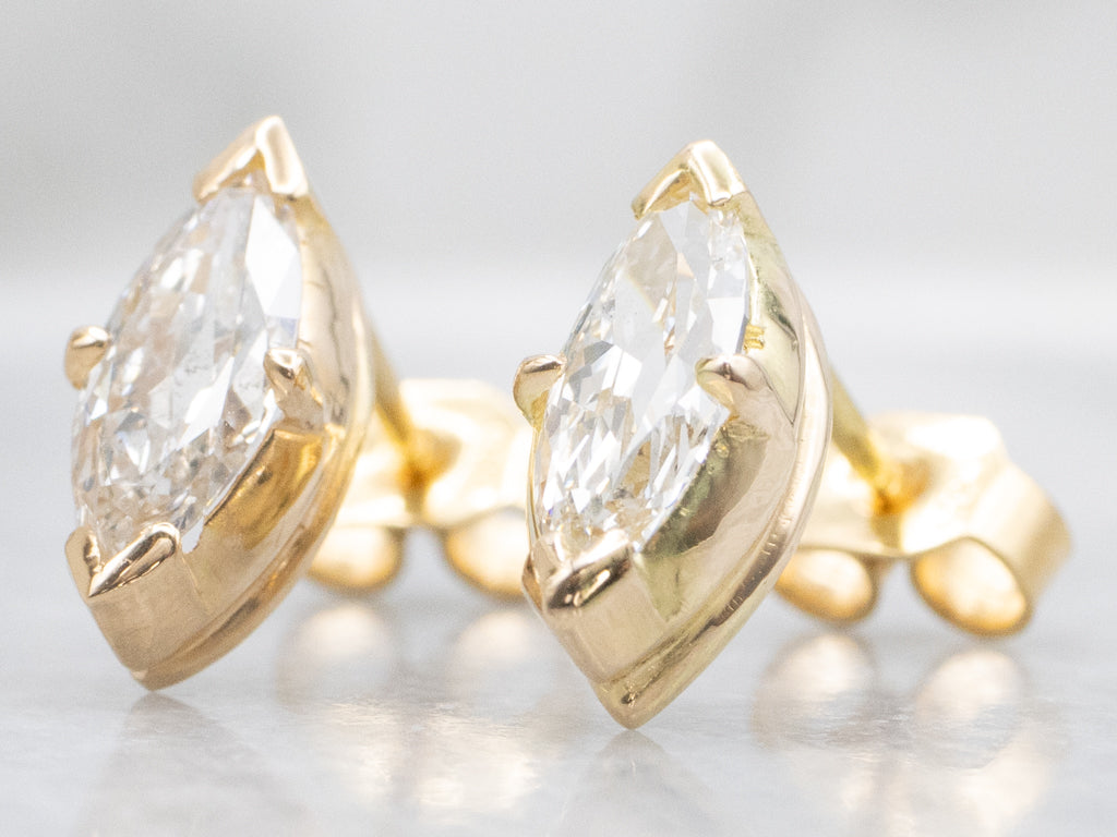 Marquise-Cut Diamond Gold Stud Earrings