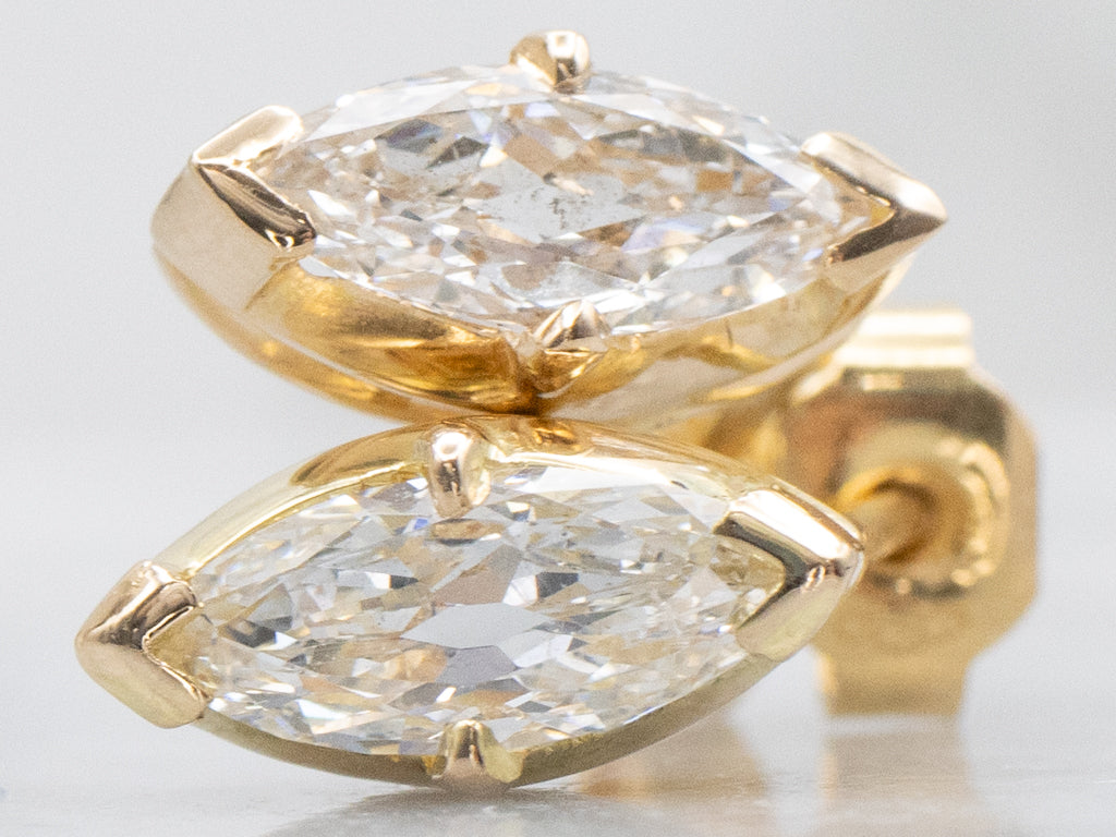 Marquise-Cut Diamond Gold Stud Earrings