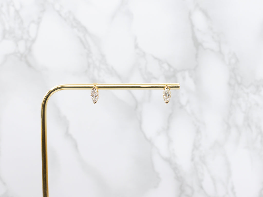 Marquise-Cut Diamond Gold Stud Earrings