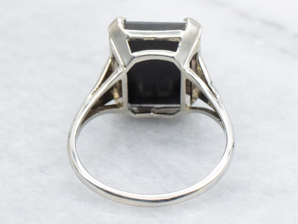 Antique Black Onyx White Gold Solitaire Ring