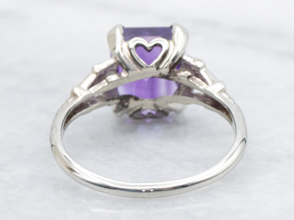 Amethyst Floral White Gold Solitaire Ring