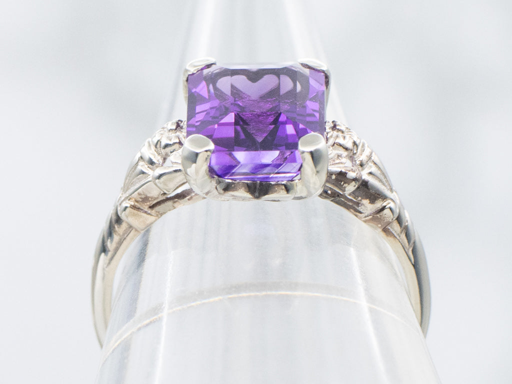 Amethyst Floral White Gold Solitaire Ring
