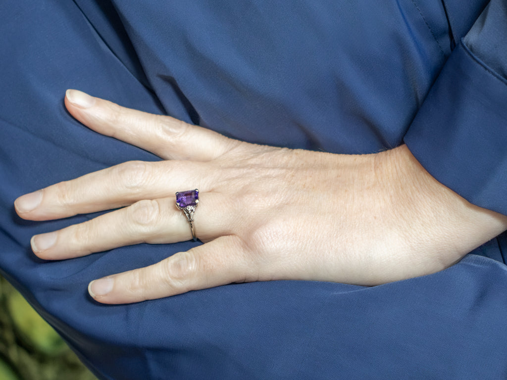 Amethyst Floral White Gold Solitaire Ring
