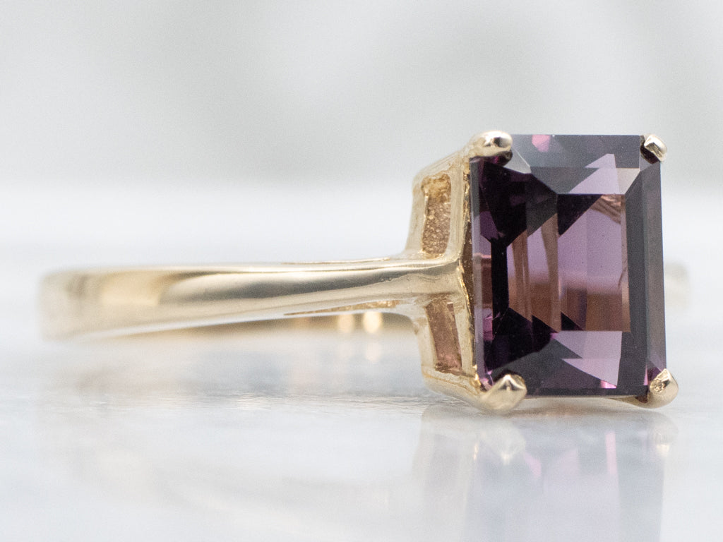 Emerald-Cut Purple Spinel Gold Solitaire Ring