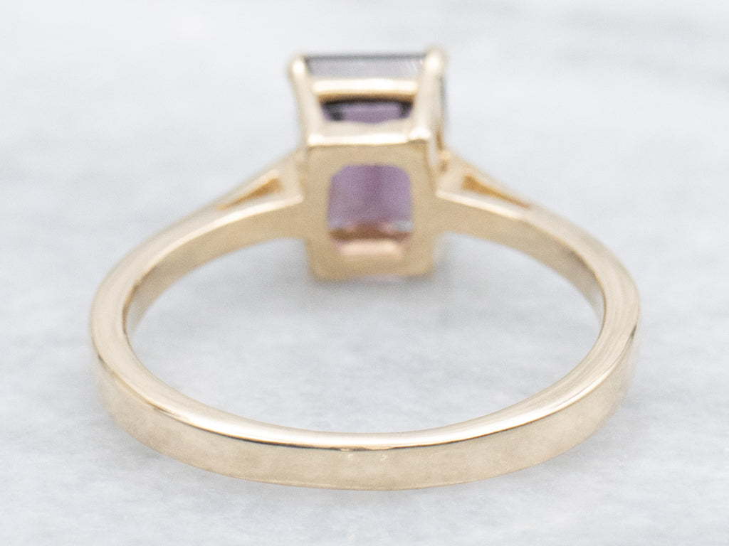 Emerald-Cut Purple Spinel Gold Solitaire Ring